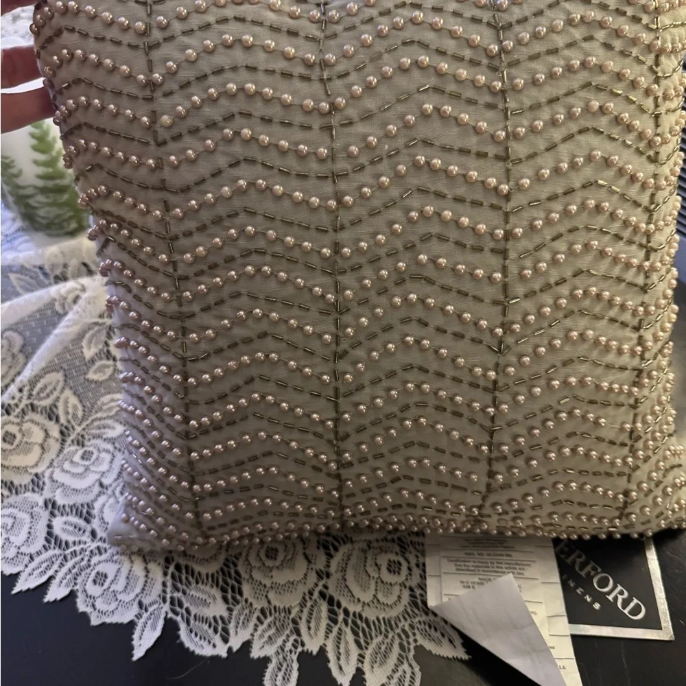 Pillow Waterford Decorative Faux Pearl Beads Chevron Accent Pillow Gray 14x14